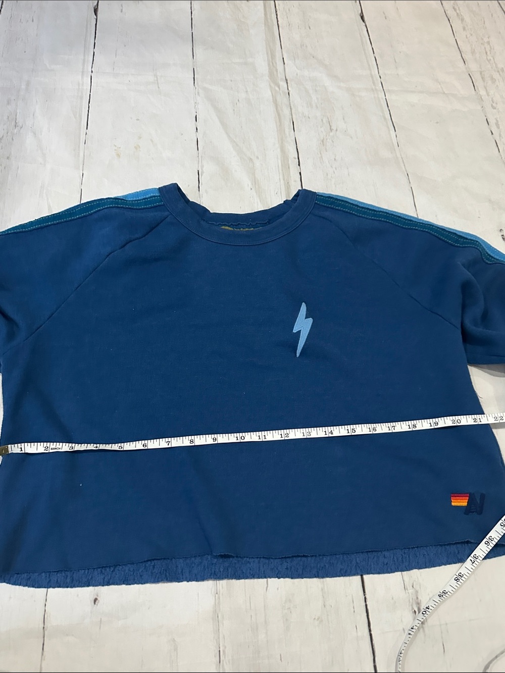 Aviator Nation bolt embroidery Cropped classic Sweatshirt with Blue Stripes - Picture 7 of 11